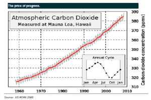 A chart of carbon dioxide levels in the earth's atmosphere