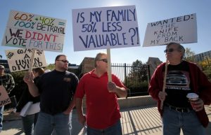General Motors workers protesting in Detroit